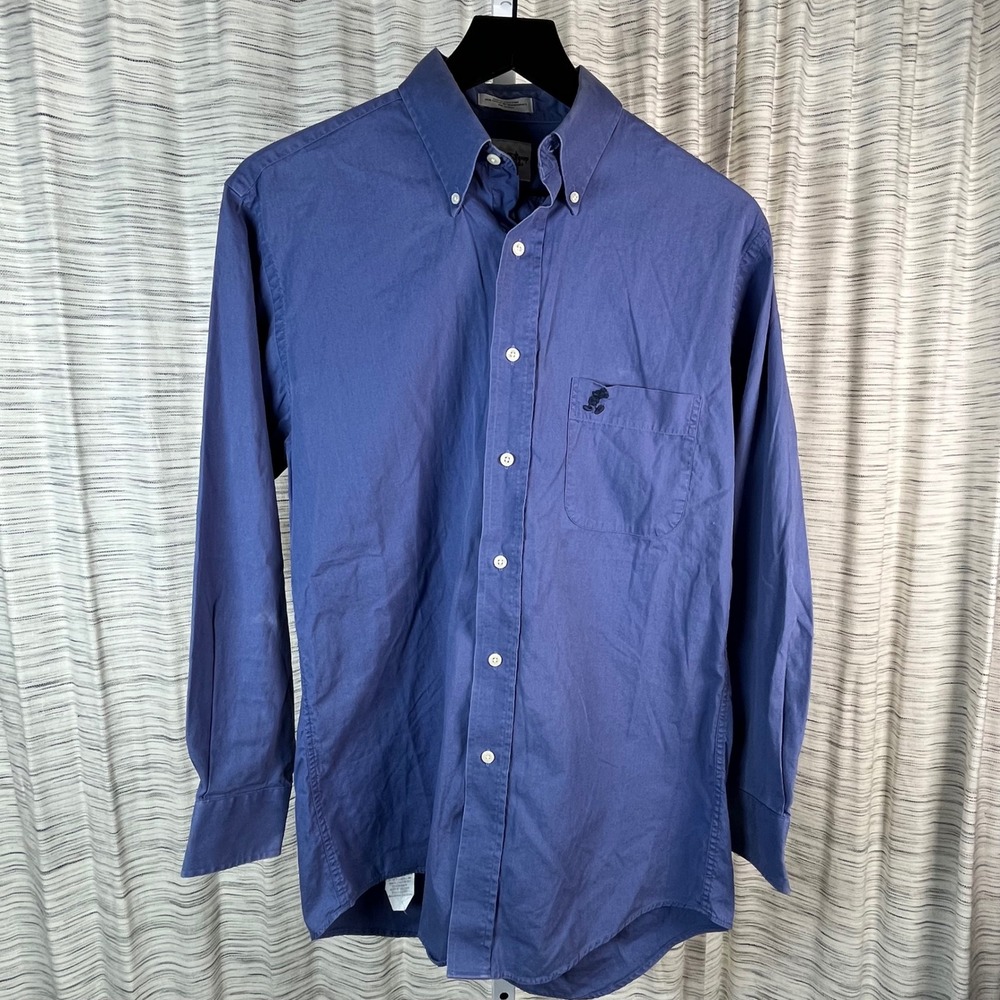 Walt‎ Disney World Mens Blue Cotton Mickey Mouse Embroidered Button Down Shirt L